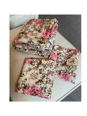 Cottagecore Cabbage Rose 100% Cotton King Duvet Cover & 2 Shams Pink, Olive